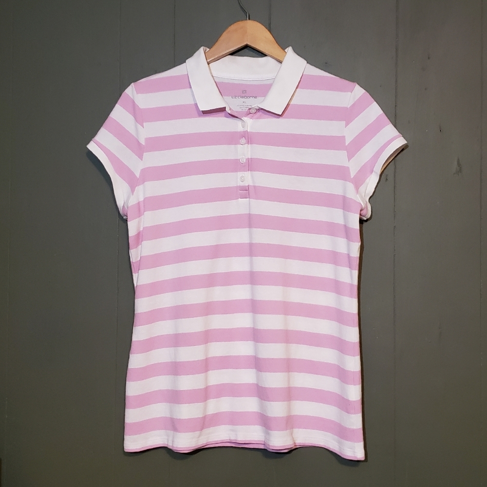 Liz Claiborne Pink & White Striped Polo size XL